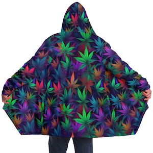 Vibrant Weed Leaves 420 Rave Festival Cloak| Winter Fleece Festival Coat