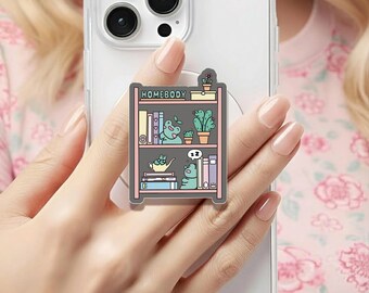 Kawaii Homebody Frog Bookshelf Holographic MagSafe grip |Kindle Decoration |Cute Frog Phone Holder |Kobo Grips|Book Lover Gift |Gift for her