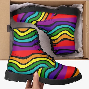 Rainbow Swirl Leather Combat Boots| Goth Boots| Motorcycle Boots| Eco Friendly Boots| Martin Boots| Renaissance Boots| Unisex Vegan Boots|