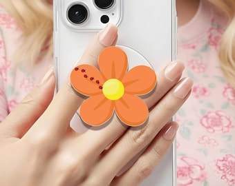 Orange Flower Ladybugs Holographic MagSafe grip |Kindle Decoration |Cute Ladybug Phone Holder |Kobo Grips | Book Lover Gift |Gift for her