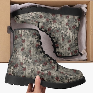 Gothic Garden Leather Combat  Boots| Goth Boots| Motorcycle Boots| Eco Friendly Boots| Martin Boots| Renaissance Boots| Unisex Vegan Boots|