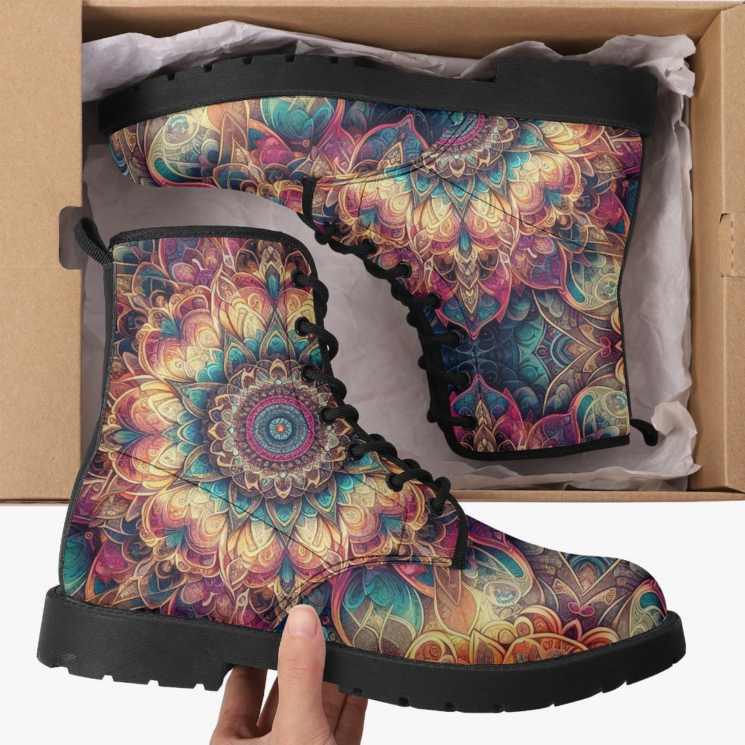 Floral Mandala Combat Boots: Psychedelic Goth Style - Etsy