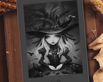 Gothic Witch Kindle  Fullscreen Lock Screen: B/W & Color Wallpaper (Digital Download)