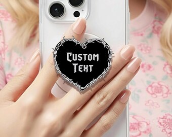 Custom Text Barbed Wire Heart Holographic MagSafe grip |Kindle Decoration |Goth Phone Holder |Kobo Grips | Book Lover Gift |Gift for her