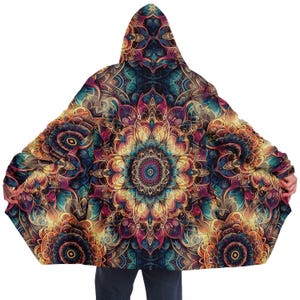 Psychedelic Floral Mandala Fleece Cloak - Rave Festival Hooded Coat