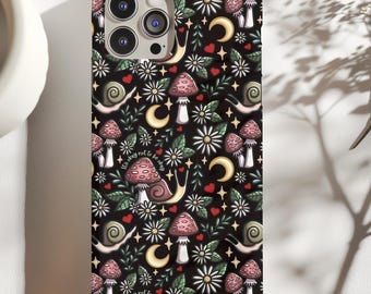 Cottagecore Mushroom Snail Mental Health Phone Case: Tough MagSafe iPhone Galaxy Pixel