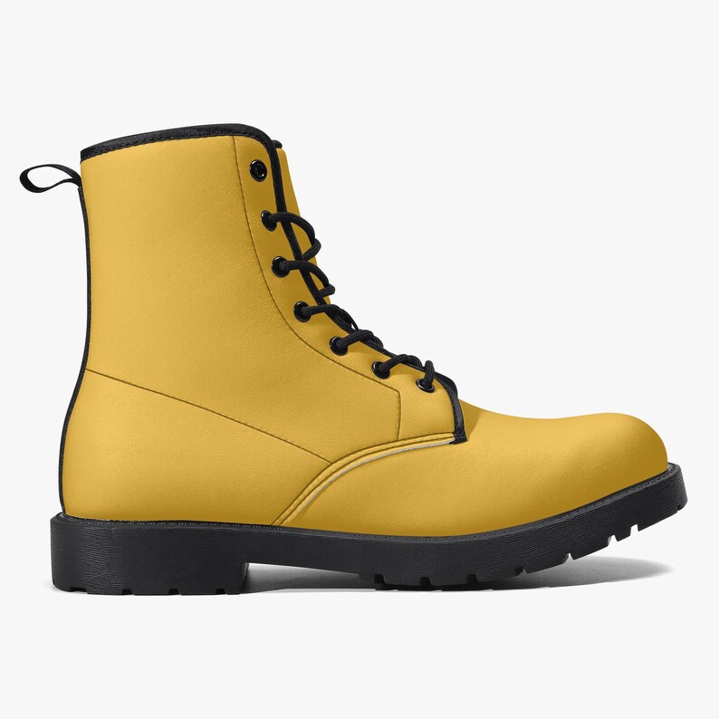 Daisy Yellow Vegan Leather Combat Boots: Unisex Goth Motorcycle Style image 7