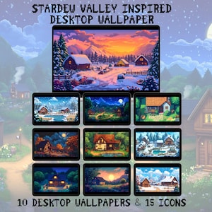 10 Stardew Valley Landscape Wallpaper & Icons Bundle, Desktop Laptop Tablet Wallpaper, Stardew Valley Backgrounds, Aesthetic Wallpaper
