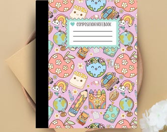 Girly Floral Composition Notebook Cover: Printable PNG Files (Digital Download 6.9x10 inches)