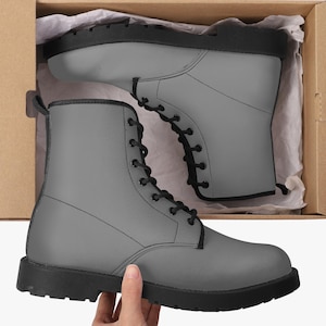 Gray Leather Combat Boots| Goth Boots| Motorcycle Boots| Eco Friendly Boots| Martin Boots| Renaissance Boots| Unisex Vegan Leather Boots|