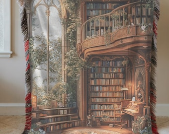 Fantasy Library Bookstore Cozy Fleece & Woven Blankets: Bookish Lover Tapestry