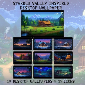 10 Stardew Valley Landscape Wallpaper & Icons Bundle, Desktop Laptop Tablet Wallpaper, Stardew Valley Backgrounds, Aesthetic Wallpaper