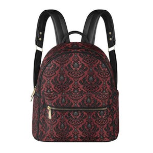 Gothic Vampire Damask Mini Leather Backpack: Small Leather Travel Pack