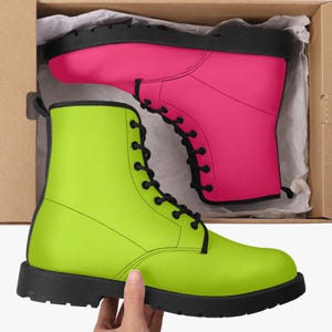 Neon Pink & Yellow Vegan Leather Combat Boots