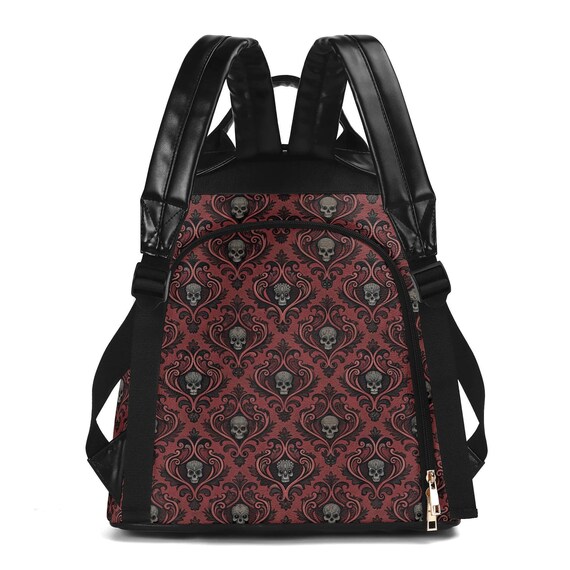 damask jansport backpack Gothic Vampire Skull Damask Faux Leather Backpack Purse: Anti-Theft Travel  Backpack