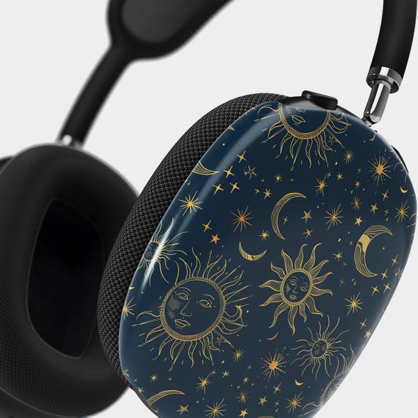 Celestial Sun Moon AirPods Max Case: Gold Print Protective Cover