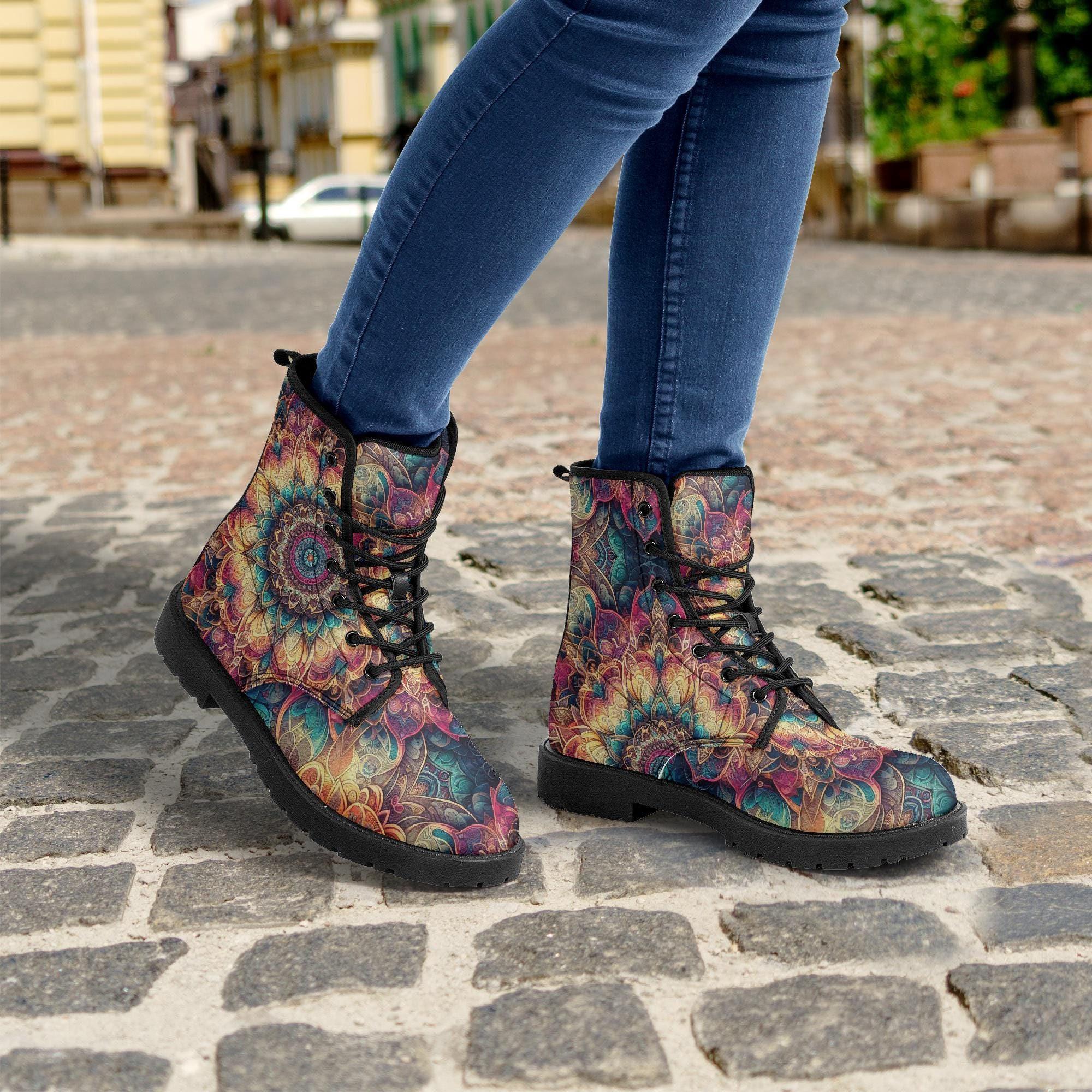 Floral Mandala Combat Boots: Psychedelic Goth Style - Etsy display picture 3