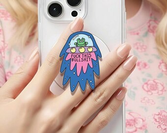 Angry Kawaii Frog UFO Holographic MagSafe grip |Kindle Decoration |Cute Fck This Sh Phone Holder |Kobo Grips | Book Lover Gift |Gift for her