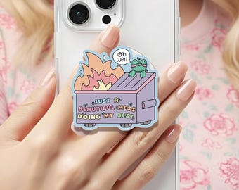 Funny Dumpster Fire Holographic MagSafe grip |Kindle Decoration |Kawaii Mess Frog Phone Holder |Kobo Grips | Book Lover Gift |Gift for her