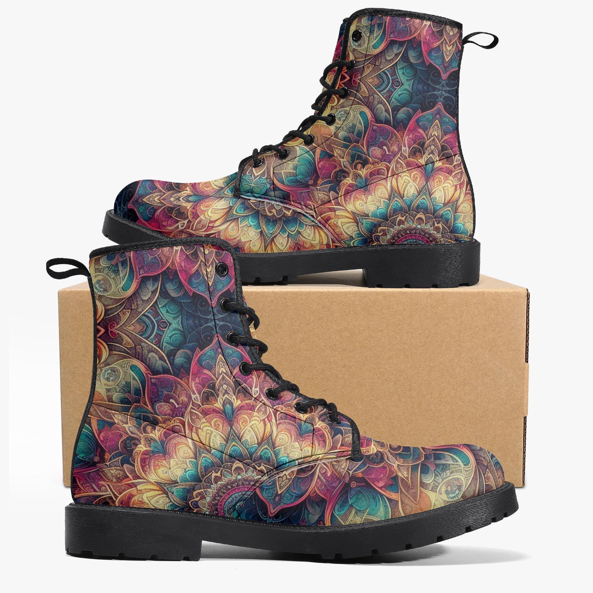 Floral Mandala Combat Boots: Psychedelic Goth Style - Etsy display picture 2