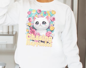 Comfort Colors Floral Cat Shirt Sweatshirt: Chasing Happiness Tee