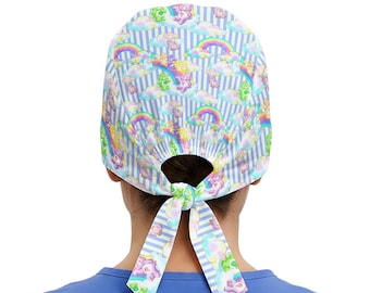 Cartoon Bear Scrub Cap| Unisex Tie Back Scrub Cap| Scrub Cap Men Women Funny| Nostalgic Cartoon Bears Scrub Cap| Gift for Nurse Doctor