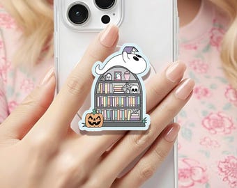 Ghostly Reader Tombstone Holographic MagSafe grip |Kindle Decoration |Cute Ghostie Phone Holder |Kobo Grips | Book Lover Gift |Gift for her