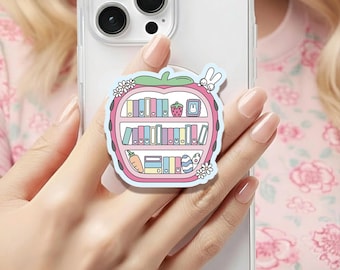 Kawaii Strawberry Bookshelf Holographic MagSafe grip |Kindle Decoration |Cute Bunny Phone Holder |Kobo Grips | Book Lover Gift |Gift for her
