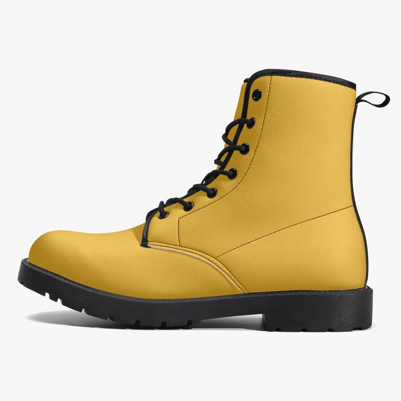 Daisy Yellow Vegan Leather Combat Boots: Unisex Goth Motorcycle Style image 4