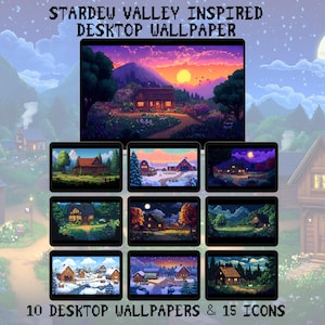 10 Stardew Valley Landscape Wallpaper & Icons Bundle, Desktop Laptop Tablet Wallpaper, Stardew Valley Backgrounds, Aesthetic Wallpaper