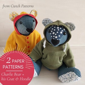 Memory Bear with Clothes sewing pattern (paper pattern), Charlie Bear with Coat and Hoodie bundle