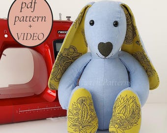 Naaipatroon konijn: pluche lijsterbes, aandenkenspeelgoed (pdf-patroon)