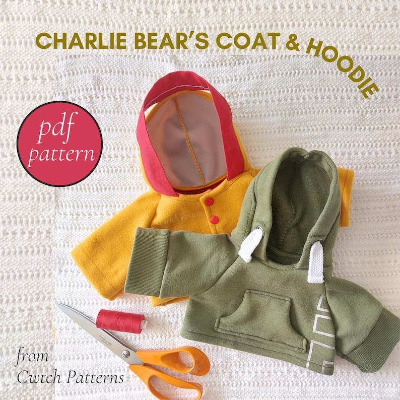 Patrón de costura para ropa de osito de peluche, abrigo y sudadera con capucha Charlie Bear (patrón PDF) imagen 1