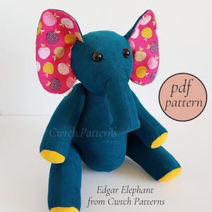 Elephant sewing pattern, sewing patterns PDF, Edgar the Elephant, soft toy elephant pattern, elephant stuffie pattern, plushie pattern