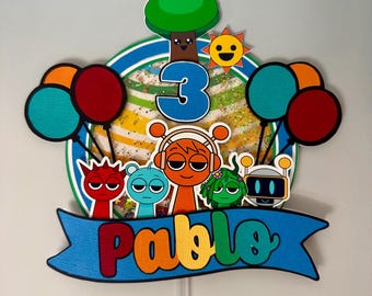 Sprunki Cake Topper: Handmade Shaker Style, Personalized Birthday Party, fiesta de colores