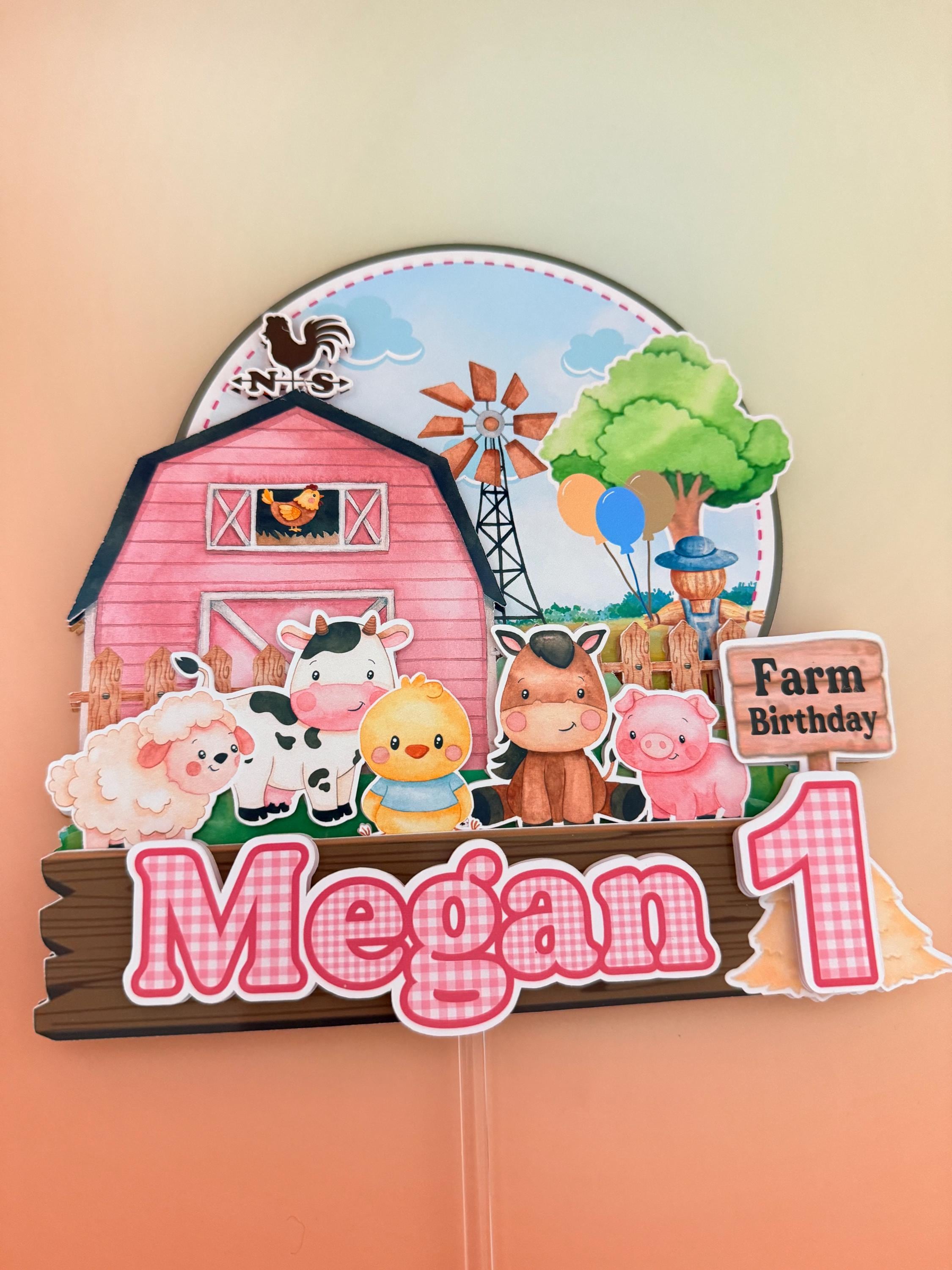 Personalized Farm Cake Topper: Pink Farm Girl Birthday Party - Etsy