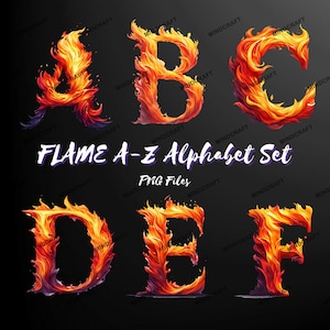 26 imágenes prediseñadas del alfabeto de llama, letras PNG de fuego, fondo transparente, letras de fuego, letras de llama, letras quemadas, paquete Alphabat