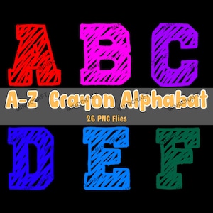 26 Crayon Alphabat Clipart, PNG Letters, Transparent Background, Kids Alpha, School Font, Handdrawn, Alphabat bundle