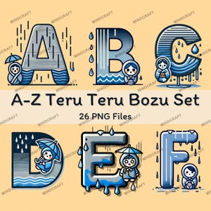 Teru Teru Bozu A-Z Alphabet Clipart, Rainny Letters, Regen Alphabet png, Regenpuppe Alphabet Bundle, Sublimation Png, Clipart Bundle