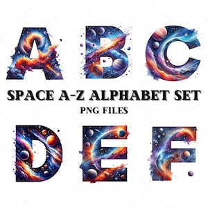 Space A-Z Alphabet clipart, Space Letters, Watercolor Alphabet png, Space Alphabet bundle, Sublimation Png, Star Alphabet bundle