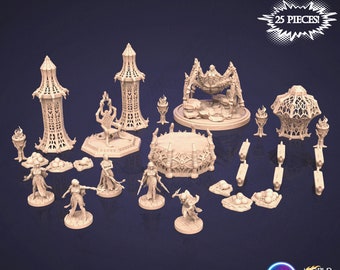 Dark Elves Set - terrains for 32 mm miniatures games like Dungeons and Dragons, Pathfinder, boardgames
