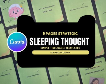 Strategic Sleeping Thought Journal for Overthinkers Printable | 9 Pages Canva Template to Calm Night Anxiety and Organize Bedtime Thoughts