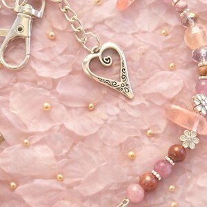 Imperial jasper, cherry quartz, sugilite, strawberry quartz, heart charm necklace
