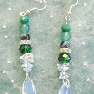 Opal chips, stripe agate, fire agate, hypoallergenic dangle earrings