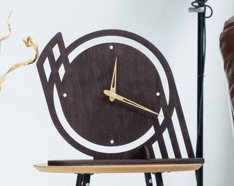Wood table clock, Unique table clock, Modern table clock, Tabletop clock, Desktop clock, Silent clock, Small desk clock, Rustic desk clock