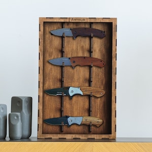 Pocket knife display shelf, Knife display case, Knife organizer, Pocket knife box, Custom knife holder, Knife storage, Knife display shelf