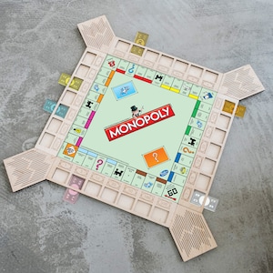 Tablero de monopolio de madera, Organizador de monopolio, Soporte de monopolio, Almacenamiento de monopolio, Soporte de dinero de monopolio, Organizador de juegos de mesa, Organizador de jugadores