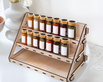 Wooden spice rack countertop, Spice jar holder, Wood spice shelf, Spice display stand, Spice rack shelf 3 tier, Spice rack for kitchen
