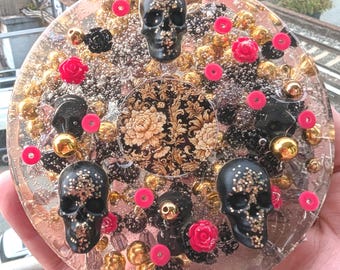 Rose Scented Gothic Fidget Pad | Skull & Gold Desk Decor