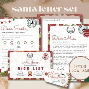Lindo juego de cartas personalizables para Papá Noel: carta para Papá Noel y de Papá Noel, certificado de lista de buenos, etiqueta de regalo de Papá Noel, actividad navideña para niños